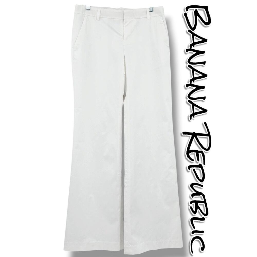 Banana Republic NWT White Wide Leg Pants Stretch Career Coastal 6 Clean Girl